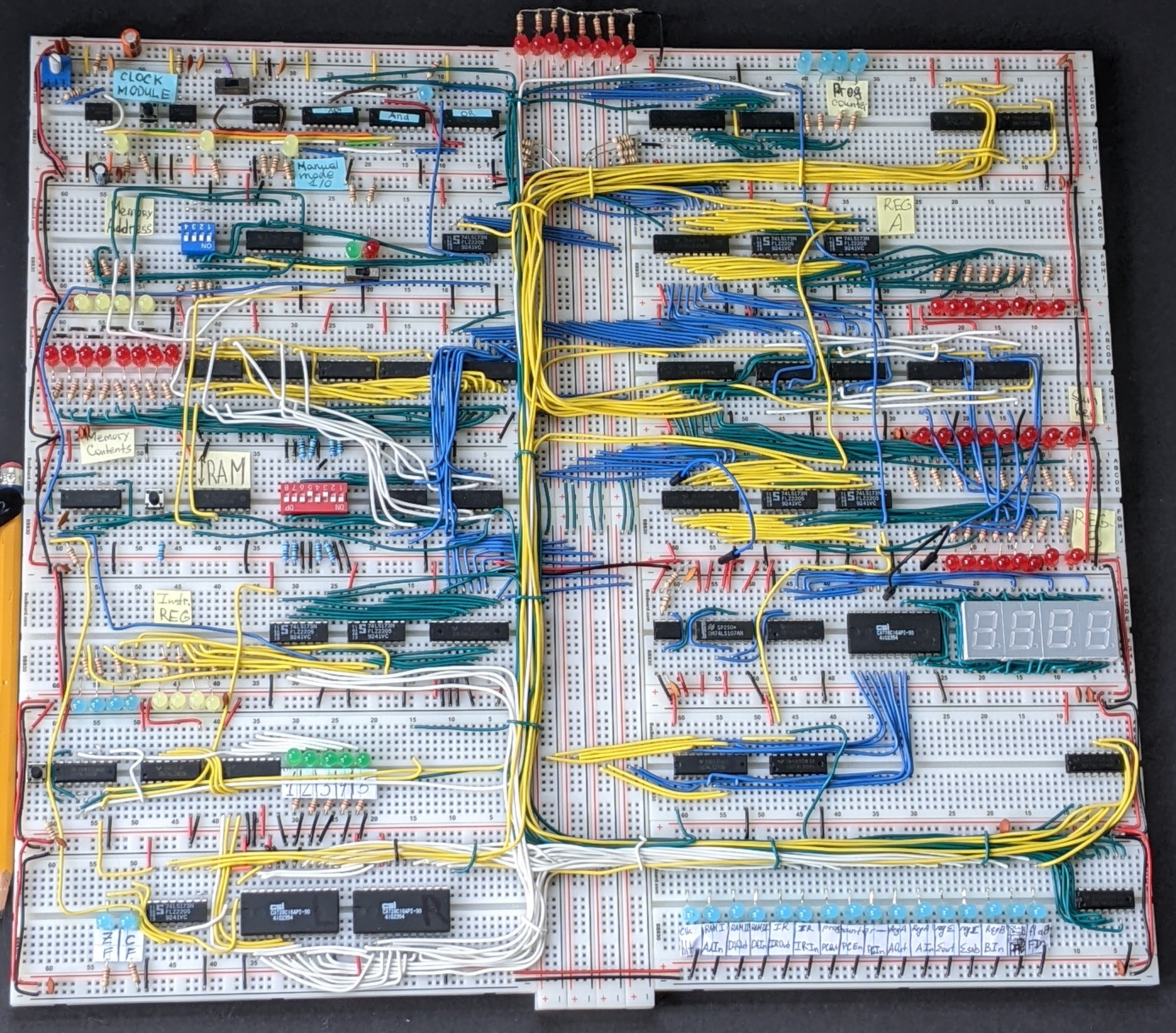 Picture of an 8 bit CPU made on breadboards